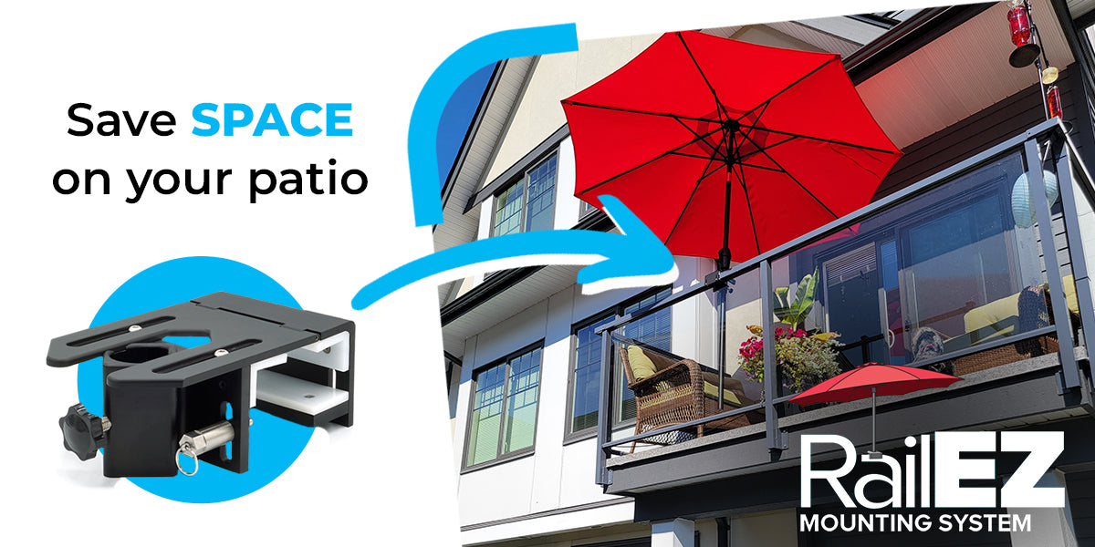install patio umbrella TPHUC Holder Deck Railing Mount Heavy Duty Clamp Black-Set 1 ANGELES HOME 51 lbs. Metal